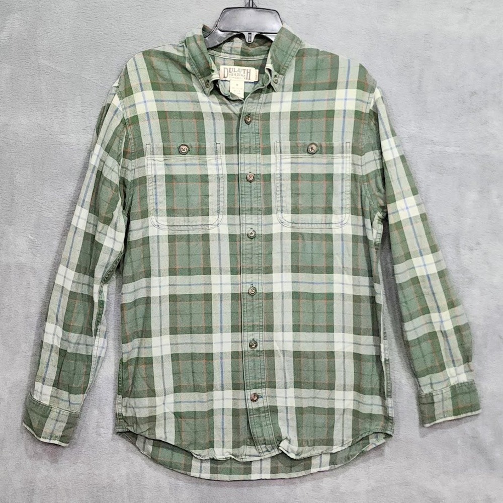 Duluth Trading Co. Mens Green Plaid Cotton Flannel‎ Button Up Shirt